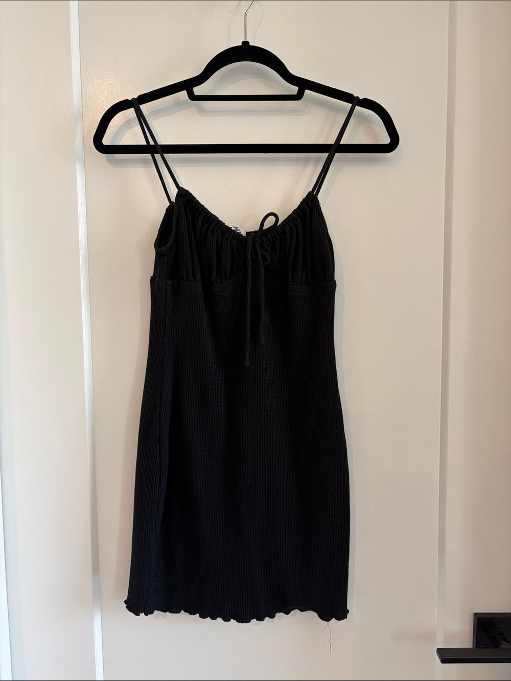 Princess Polly Black Ribbed Spaghetti-Strap Mini Dress